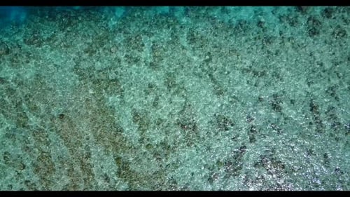 Aerial drone travel of perfect coastline beach adventure by turquoise ocean with clean sandy backgro