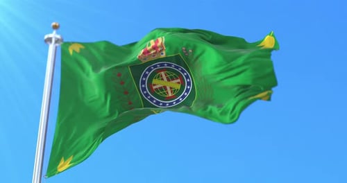 Imperial Brazil Flag Waving in Blue Sky
