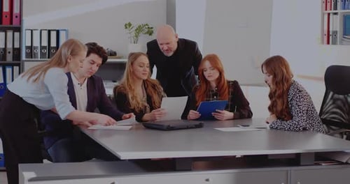 Team Discusses Ideas in a Bright Office