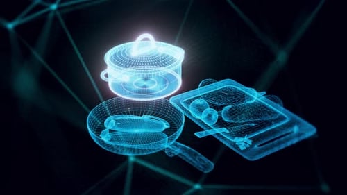 Kitchenware With Pan And Pot Hologram Close Up 4k