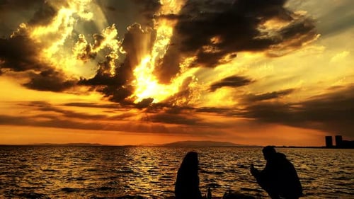 People Silhouette In A Sunny Cloudy Afternoon 2