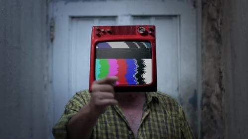 Man with Television Set for Head Points