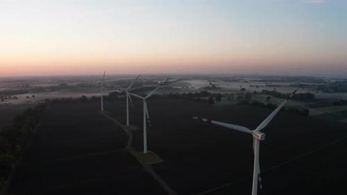 Aerial View of Large Wind Turbines Producing Clean Sustainable Energy