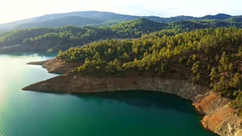 Lake Forest Mountains Field Water Green Summer View Sunset