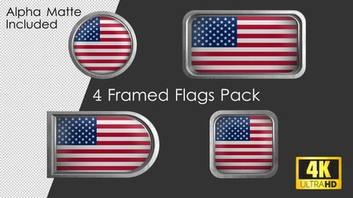 Looping 4K Animated USA Flag Metallic Frames Pack
