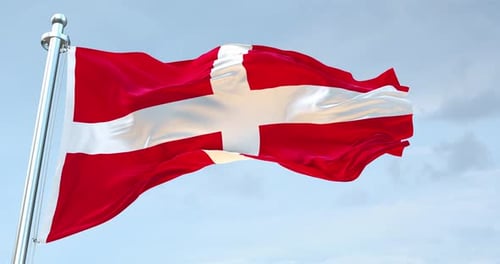 Realistic Waving Denmark Flag on a Flagpole