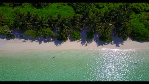 Aerial top view landscape of idyllic resort beach journey by blue ocean and white sand background of