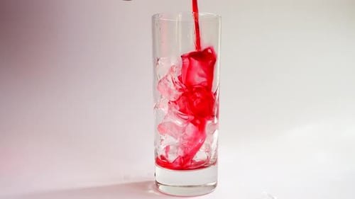 Red Drink Poured Over Ice in Glass