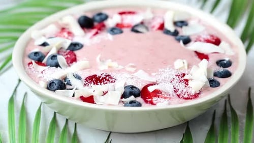 Delicious Smoothie Bowl with Tropical Fruit and Coconut