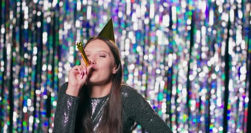 Woman with Party Favor Celebrating Birthday