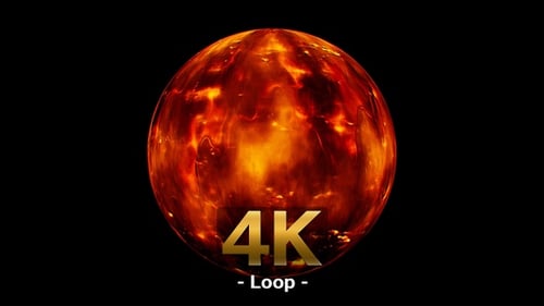 Abstract Fiery Sphere Rotating on Black Background