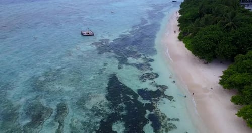 Beautiful birds eye abstract view of a white sand paradise beach and turquoise sea background in hig