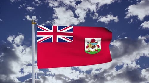 Bermuda Flag Animation Waving in Wind Against Blue Sky