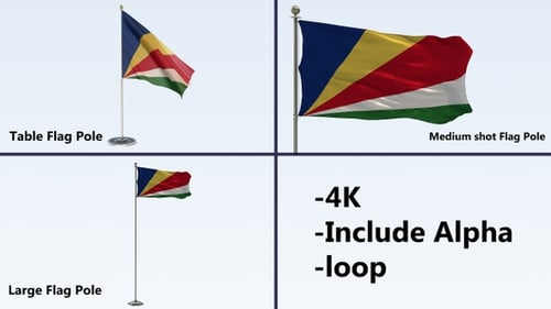 Seychelles Flag Waving Animation Collection with Alpha Channel, 4K Loop