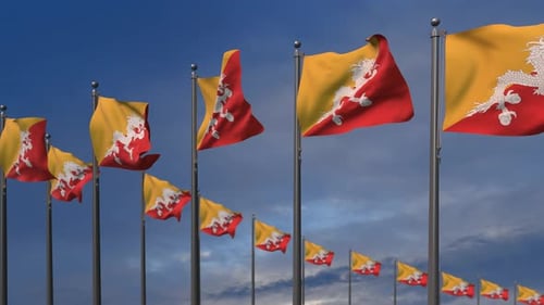 Bhutan Flags Waving in Wind Seamless Loop