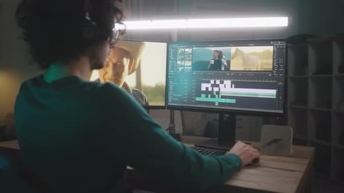 Male Freelancer Editing Video at Night