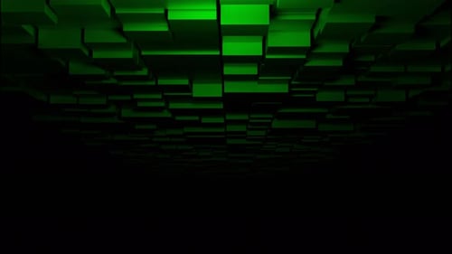 Flying under the road made of many 3D rows of cubes