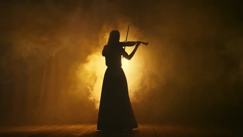 Silhouette of Woman Playing Violin in Smoky Light