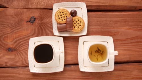 Tea, Coffee and Cookies on a Table