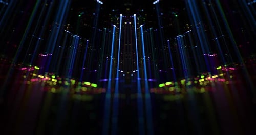 Lichtshow, bunte Lichter von der Bühnendecke.