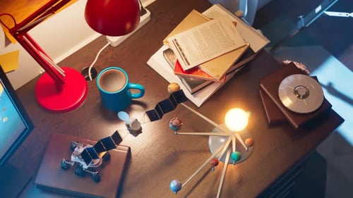Dynamic Desk Setup with Science and Space Theme Models