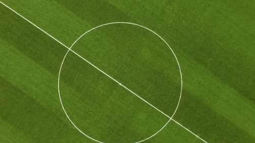 Aerial Drone View of Football Field on Opened Stadium in City