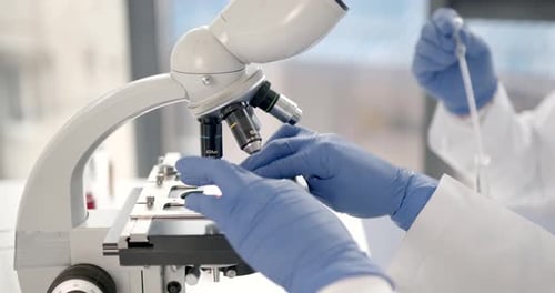 Scientist Examines Sample with Microscope in Lab