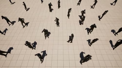 Animated Crowd of Stylized People Moving on Grid