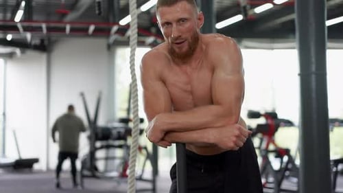 Athlete Sportive Man Gym Middle Adult Handsome Sportsman Bodybuilder Weightlifter Ideal Body