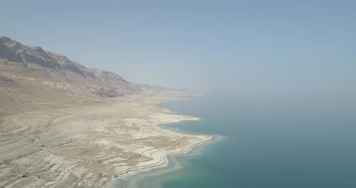 Aerial view of Dead Sea shoreline in Negev, Israel.