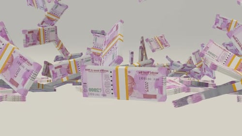 Falling Indian Rupee 2000 Banknotes Animation