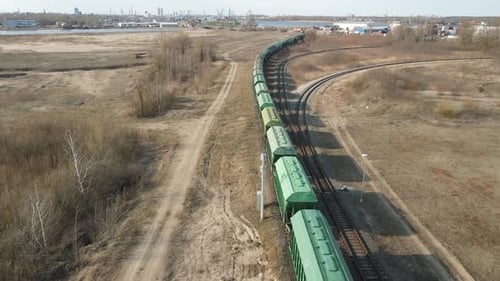 Cargo train aerial closeup view