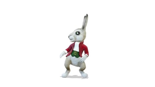 Whimsical Animated Rabbit in Red Coat Dancing and Grooving