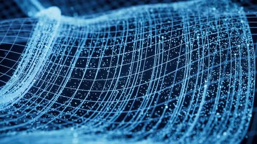 Abstract Digital Wavy Grid Network with Flowing Particles