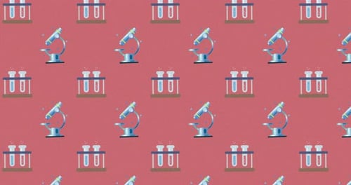 Several scientific equipment moving on a pink background