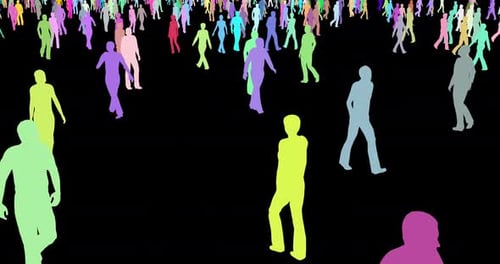 Gruppe von Menschen Mehrfarbige Silhouetten Gehen