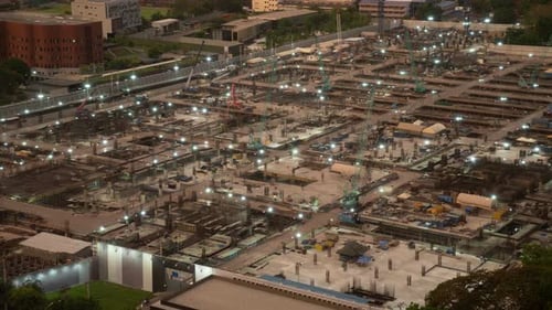 Time Lapse of Construction Site with Heavy Construction Machinery in Metropolis