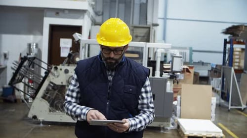 Zuversichtlicher reifer Fabrikarbeiter