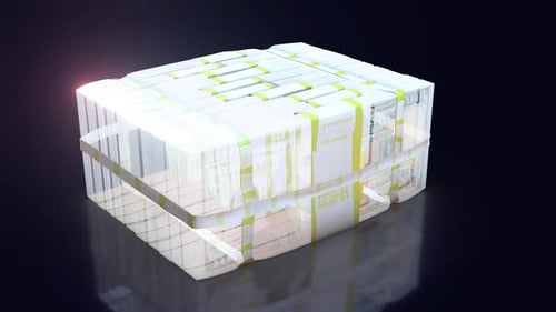 Futuristic Digital Scan Revealing US Dollar Bills Stack