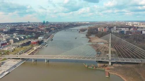 Establishing Aerial Shot of Warsaw Downtown in the Evening, Poland. Video