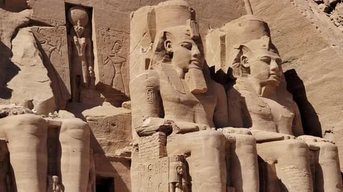 Aswan, Egypt : Great Abu Simbel temple of Pharaoh Ramses II in southern Egypt in Nubia next to Lake