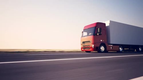 Truck with a trailer on the international highway. Closeup animation. HD