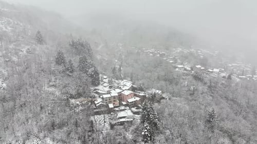 Traditional Mountain Remote Cabins and Houses in Winter Highlands