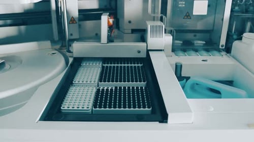 Work of the Biochemical Analyzer in the Laboratory Close Up