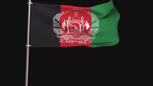 Realistic Waving Afghanistan Flag with Flagpole