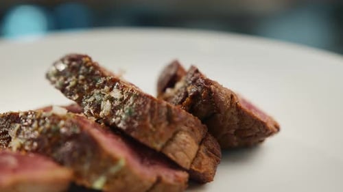 Ready dish filet mignon in the restaurant kitchen