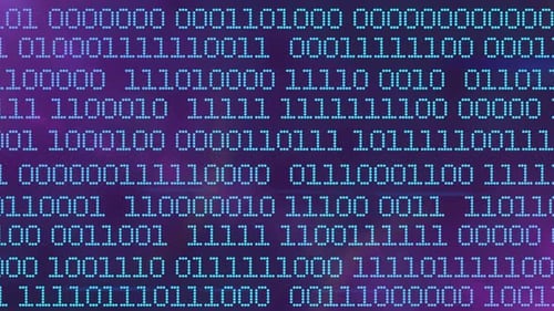 Binary Code Matrix Background with Blue Digits Moving on Screen