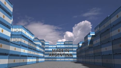 Made in Argentina Text Reveal on Flagged Shipping Containers