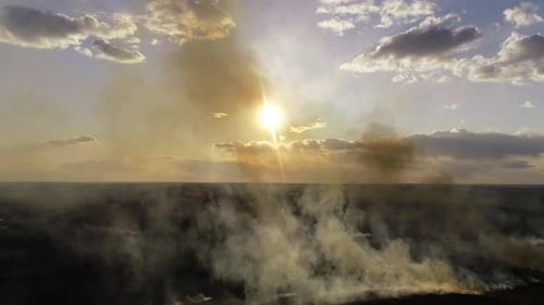 Aerial View of Fires with Smoking Rural Landscape