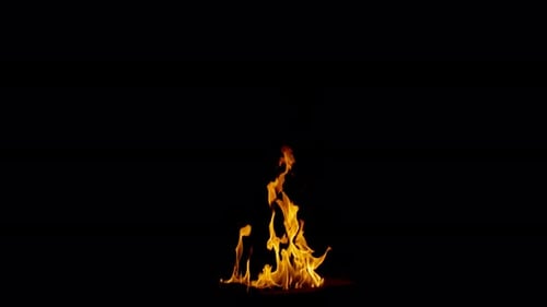 Echtes Feuer isoliert auf schwarzem Hintergrund oder mattes, 4K-Stock-Filmmaterial sofort einsatzbereit